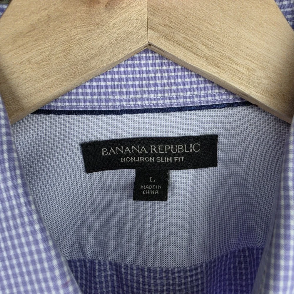 Banana Republic Dress Shirt Womens Large Purple‎ Button Non Iron Slim Fit Cotton